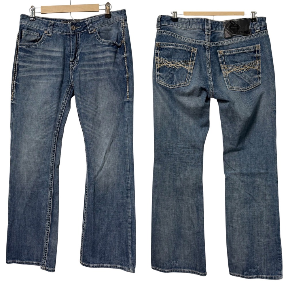 Rock and Roll Cowboy Jeans Men 32x32 Pistol Bootcut Medium Wash Contrast Stitch